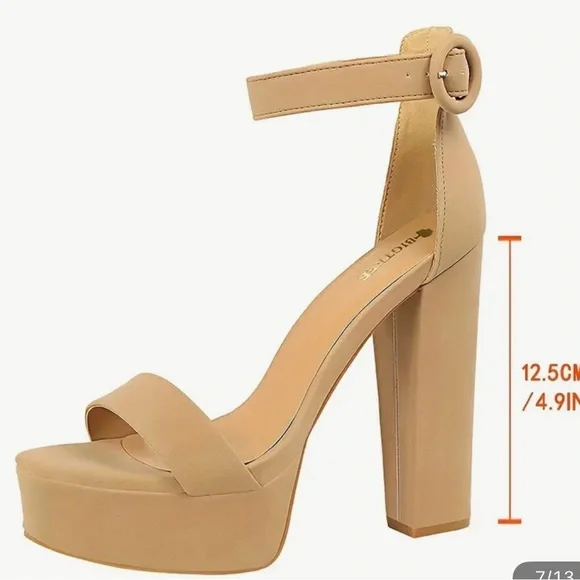 Elegant Tan Block Heel Sandals - Picture 2 of 2